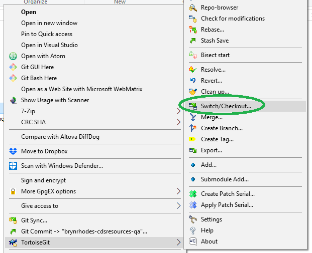 TortoiseGit Switch Menu
