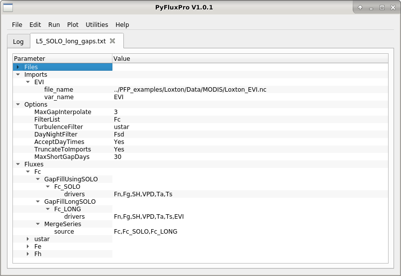 Image of the GapFillLongSOLO method in an L5 control file.