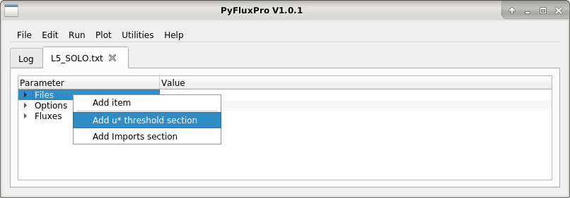 Image of adding a ustar threshold section to an L5 control file.