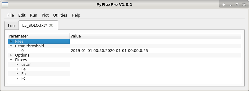 Image of a completed ustar threshold section in an L5 control file.