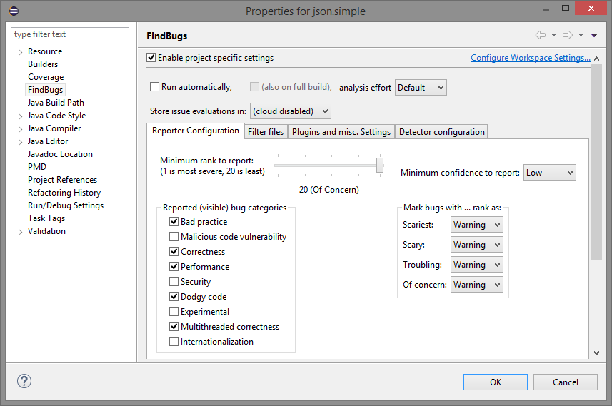 FindBugs configuration