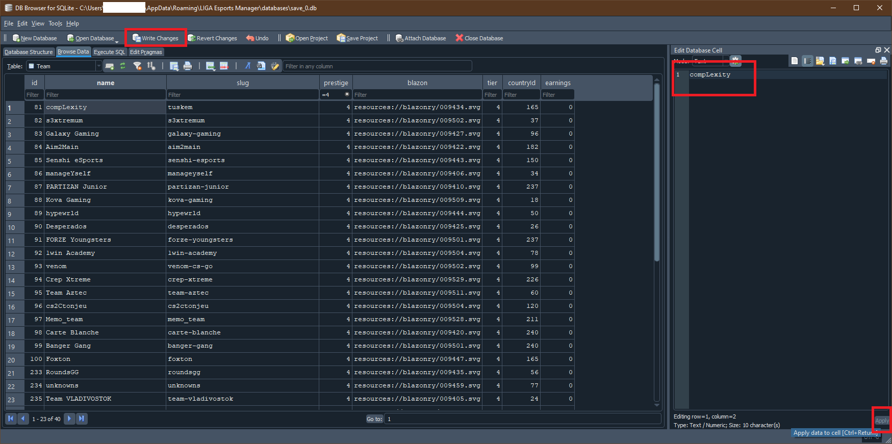 modding teams table