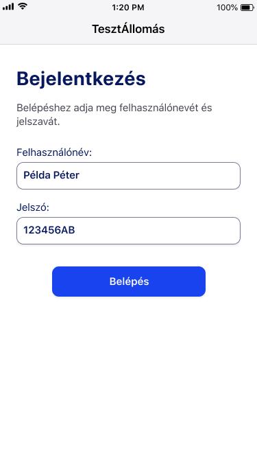 Mobil login képernyő